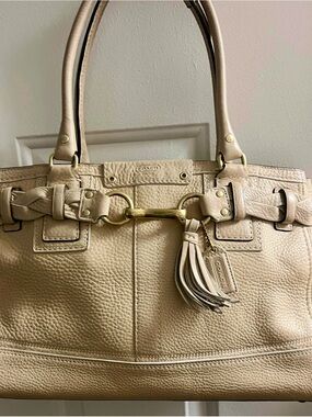 Vintage XL Coach 2006 Hamptons Camel Tan Pebbled Leather Shoulder Tote